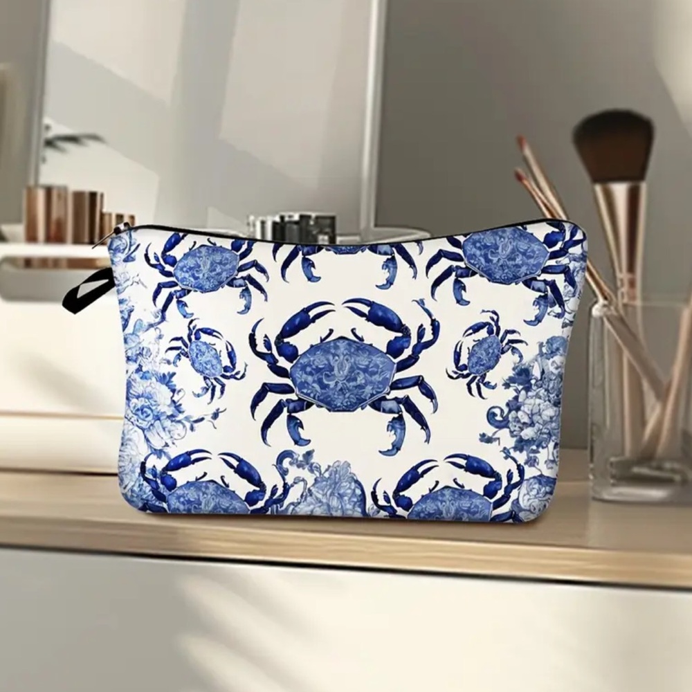 🆕🦀 Tik Tok Viral Blue Crab Print Cosmetic Bag or Clutch